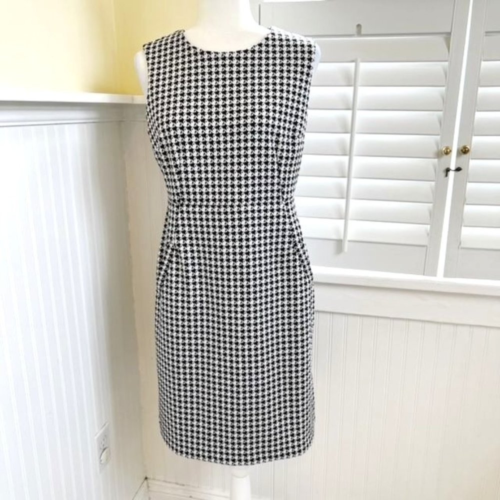 Land's End Petite Black & White Houndstooth Sleeveless Sheath Dress 8P